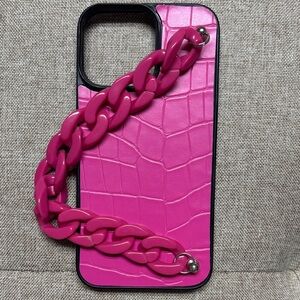 Pink Croc Texture Phone Case with Chain